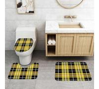 QRFASFZO Set Tappeti Bagno 3 Pezzi in Microfibra, Tappeti Assorbente Antiscivolo,Motivo scozzese in gabbia nera e gialla. Gabbia scozzese. Tradizionale motivo scozzese a scacch,Tappetini Doccia