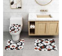 QRFASFZO Set Tappeti Bagno 3 Pezzi in Microfibra, Tappeti Assorbente Antiscivolo,Motivo senza soluzione di continuità con fiori di camomilla e coccinelle.,Tappetini Doccia