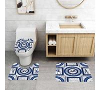 QRFASFZO Set Tappeti Bagno 3 Pezzi in Microfibra, Tappeti Assorbente Antiscivolo,Motivo senza soluzione di continuità con lettere greche antiche, cavalli che combattono tra lor,Tappetini Doccia