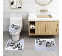 QRFASFZO Set Tappeti Bagno 3 Pezzi in Microfibra, Tappeti Assorbente Antiscivolo,musher nascosto dietro la slitta durante una gara di cani da slitta sulla neve in inverno,Tappetini Doccia
