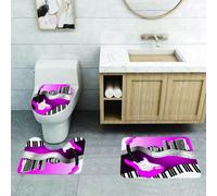 QRFASFZO Set Tappeti Bagno 3 Pezzi in Microfibra, Tappeti Assorbente Antiscivolo,Musica Basso Chitarra Tastiera Urban Rock Sfondo Ritmo di Città Illustrazione,Tappetini Doccia