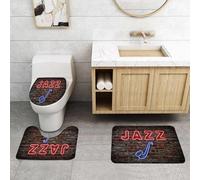 QRFASFZO Set Tappeti Bagno 3 Pezzi in Microfibra, Tappeti Assorbente Antiscivolo,Musica, Immagine di un'accattivante gna al neon All Jazz con sassofono su un muro di mattoni,Tappetini Doccia