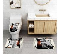 QRFASFZO Set Tappeti Bagno 3 Pezzi in Microfibra, Tappeti Assorbente Antiscivolo,Musica rock, modello di chitarra dettagliato con archi, sfondo retrò mezzitoni, grunge astratto,Tappetini Doccia