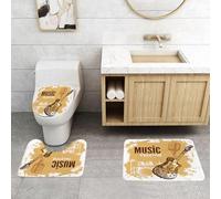 QRFASFZO Set Tappeti Bagno 3 Pezzi in Microfibra, Tappeti Assorbente Antiscivolo,Musica rock, schizzo d'epoca disegnato a mano con batteria e microfono, sfondo astratto.,Tappetini Doccia