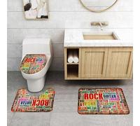 QRFASFZO Set Tappeti Bagno 3 Pezzi in Microfibra, Tappeti Assorbente Antiscivolo,Musica, simbolo rock and roll retrò, lettere grunge, colori sbiaditi, tema musicale, suono di a,Tappetini Doccia