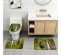 QRFASFZO Set Tappeti Bagno 3 Pezzi in Microfibra, Tappeti Assorbente Antiscivolo,Natura, maestosa cascata che scorre verso il fiume nel parco nazionale Fresh,Tappetini Doccia