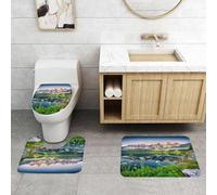 QRFASFZO Set Tappeti Bagno 3 Pezzi in Microfibra, Tappeti Assorbente Antiscivolo,Natura, mattina estiva nebbiosa sulla catena montuosa delle Alpi austriache con il lago W,Tappetini Doccia