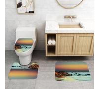 QRFASFZO Set Tappeti Bagno 3 Pezzi in Microfibra, Tappeti Assorbente Antiscivolo,Natura, Tramonto colorato sulle pietre del mare in primo piano, Paesaggio costiero caraibico, T,Tappetini Doccia