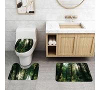 QRFASFZO Set Tappeti Bagno 3 Pezzi in Microfibra, Tappeti Assorbente Antiscivolo,Natura, tramonto nella foresta, sole che splende attraverso gli alberi della foresta, selvaggia,Tappetini Doccia