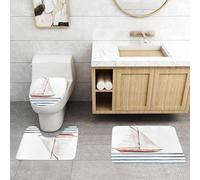 QRFASFZO Set Tappeti Bagno 3 Pezzi in Microfibra, Tappeti Assorbente Antiscivolo,Nautico, lascia che i tuoi sogni navighino, citazione con barca tra le onde, motivazione, stile,Tappetini Doccia