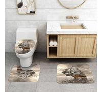 QRFASFZO Set Tappeti Bagno 3 Pezzi in Microfibra, Tappeti Assorbente Antiscivolo,Nave pirata, una vecchia nave pirata che naviga tra le onde, coperta da nuvole scure,Tappetini Doccia