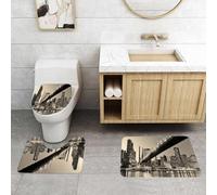 QRFASFZO Set Tappeti Bagno 3 Pezzi in Microfibra, Tappeti Assorbente Antiscivolo,New York, Queensboro Bridge NYC Notte Seppia Stampe artistiche Vista urbana della città Vita mo,Tappetini Doccia