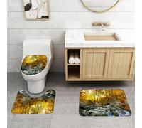 QRFASFZO Set Tappeti Bagno 3 Pezzi in Microfibra, Tappeti Assorbente Antiscivolo,Paesaggio, autunno, fiume, ruscello, foresta, foglie che cadono, rocce, alberi, fogliame, raggi,Tappetini Doccia