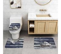 QRFASFZO Set Tappeti Bagno 3 Pezzi in Microfibra, Tappeti Assorbente Antiscivolo,Paesaggio, cielo nuvoloso, nave pirata caraibica, stampa a olio come immagine artistica, blu,Tappetini Doccia