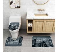 QRFASFZO Set Tappeti Bagno 3 Pezzi in Microfibra, Tappeti Assorbente Antiscivolo,Paesaggio dell'alba dalla città di Hong Kong sul Victoria Peak in Cina, immagine in bianco e ne,Tappetini Doccia
