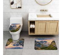 QRFASFZO Set Tappeti Bagno 3 Pezzi in Microfibra, Tappeti Assorbente Antiscivolo,Paesaggio delle isole Lofoten, paesaggio delle isole Lofoten al tramonto, turismo, Norvegia, tu,Tappetini Doccia