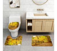 QRFASFZO Set Tappeti Bagno 3 Pezzi in Microfibra, Tappeti Assorbente Antiscivolo,Paesaggio, foglie autunnali degli alberi che cadono,Tappetini Doccia