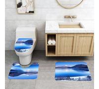 QRFASFZO Set Tappeti Bagno 3 Pezzi in Microfibra, Tappeti Assorbente Antiscivolo,Paesaggio invernale, le cime innevate Fuji si riflettono nel lago di vetro circondato da alber,Tappetini Doccia