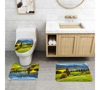 QRFASFZO Set Tappeti Bagno 3 Pezzi in Microfibra, Tappeti Assorbente Antiscivolo,Paesaggio, mattinata estiva sul lago di Bohinj a Nati,Tappetini Doccia