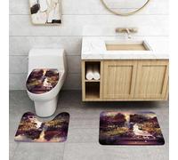 QRFASFZO Set Tappeti Bagno 3 Pezzi in Microfibra, Tappeti Assorbente Antiscivolo,Paesaggio misterioso, figure bianche radiose in un ambiente fantastico, foglie luminose e atmos,Tappetini Doccia