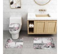 QRFASFZO Set Tappeti Bagno 3 Pezzi in Microfibra, Tappeti Assorbente Antiscivolo,Paesaggio parigino, Torre Eiffel monocromatica, circondata da un gran numero di fiori rosa,Tappetini Doccia