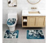 QRFASFZO Set Tappeti Bagno 3 Pezzi in Microfibra, Tappeti Assorbente Antiscivolo,Paesaggio rurale con montagne e acqua, case rosse su strade tortuose in montagna, il villaggio,Tappetini Doccia