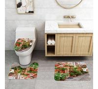 QRFASFZO Set Tappeti Bagno 3 Pezzi in Microfibra, Tappeti Assorbente Antiscivolo,Paesaggio toscano, vista stradale di una piccola città rinascimentale con portici fioriti e cas,Tappetini Doccia
