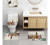 QRFASFZO Set Tappeti Bagno 3 Pezzi in Microfibra, Tappeti Assorbente Antiscivolo,Paesaggio urbano di Londra, punti di riferimento iconici come il Big Ben Bridge, la cabina tele,Tappetini Doccia