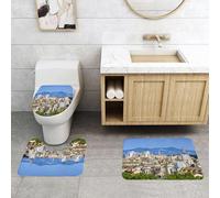 QRFASFZO Set Tappeti Bagno 3 Pezzi in Microfibra, Tappeti Assorbente Antiscivolo,“Paesaggio urbano romano, cupole iconiche e strutture storiche, all'orizzonte delle montagne so,Tappetini Doccia