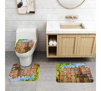 QRFASFZO Set Tappeti Bagno 3 Pezzi in Microfibra, Tappeti Assorbente Antiscivolo,Paesaggio urbano, vecchi edifici ad Amsterdam Noord Ferry, città culturale dei Paesi Bassi con,Tappetini Doccia