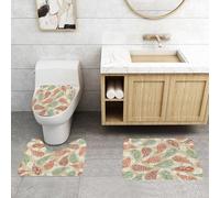QRFASFZO Set Tappeti Bagno 3 Pezzi in Microfibra, Tappeti Assorbente Antiscivolo,Paisley, elementi persiani vintage, forme a goccia orientali colorate, ispirazioni damascate1,Tappetini Doccia