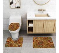 QRFASFZO Set Tappeti Bagno 3 Pezzi in Microfibra, Tappeti Assorbente Antiscivolo,Paisley, motivo a foglie multicolori ispirato al vintage, autentico Flow1,Tappetini Doccia