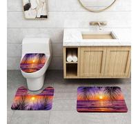 QRFASFZO Set Tappeti Bagno 3 Pezzi in Microfibra, Tappeti Assorbente Antiscivolo,Palme, spiaggia tropicale all'ombra al tramonto. Onde dell'oceano. Serenità nel paradiso natura,Tappetini Doccia