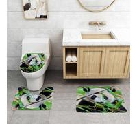 QRFASFZO Set Tappeti Bagno 3 Pezzi in Microfibra, Tappeti Assorbente Antiscivolo,Panda, un tico panda gigante che sbircia tra i bambù e mastica le foglie,Tappetini Doccia