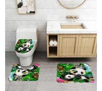 QRFASFZO Set Tappeti Bagno 3 Pezzi in Microfibra, Tappeti Assorbente Antiscivolo,Panda, una coppia di panda adagiata tra piante verdi con farfalle colorate e una tranquilla cas,Tappetini Doccia