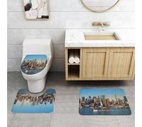 QRFASFZO Set Tappeti Bagno 3 Pezzi in Microfibra, Tappeti Assorbente Antiscivolo,Panorama dello skyline di New York City sul fiume Hudson con l'Empire State Building, il gratta,Tappetini Doccia