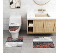QRFASFZO Set Tappeti Bagno 3 Pezzi in Microfibra, Tappeti Assorbente Antiscivolo,Papavero, motivo di campo di fiori con sfondo in scala di grigi, tema del Giorno della Memoria,Tappetini Doccia