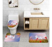 QRFASFZO Set Tappeti Bagno 3 Pezzi in Microfibra, Tappeti Assorbente Antiscivolo,Papavero, prato con papaveri e arcobaleno riflesso nell'aria cielo magico felicità,Tappetini Doccia
