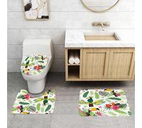 QRFASFZO Set Tappeti Bagno 3 Pezzi in Microfibra, Tappeti Assorbente Antiscivolo,Pappagallo, giungla tropicale dell'isola con flora e fauna uccello tucano con quelli verdi,Tappetini Doccia