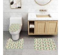QRFASFZO Set Tappeti Bagno 3 Pezzi in Microfibra, Tappeti Assorbente Antiscivolo,Pappagallo, giungla tropicale dell'isola con flora e fauna uccello tucano con quelli verdi,Tappetini Doccia