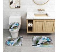 QRFASFZO Set Tappeti Bagno 3 Pezzi in Microfibra, Tappeti Assorbente Antiscivolo,parabili Uccelli Dolci, Compagnia tra i baldacchini di boccioli blu e bianchi, Intimo parrocche,Tappetini Doccia
