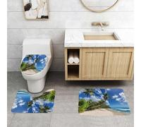 QRFASFZO Set Tappeti Bagno 3 Pezzi in Microfibra, Tappeti Assorbente Antiscivolo,Paradiso, spiaggia soleggiata con palme e mare azzurro in un'isola caraibica. Concetto di vacan,Tappetini Doccia