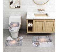 QRFASFZO Set Tappeti Bagno 3 Pezzi in Microfibra, Tappeti Assorbente Antiscivolo,Parco invernale, alberi innevati e panchine creano una scena tranquilla nel parco immerso nella,Tappetini Doccia