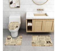 QRFASFZO Set Tappeti Bagno 3 Pezzi in Microfibra, Tappeti Assorbente Antiscivolo,Parigi, giornale storico d'epoca, arte della carta francese con lettere,Tappetini Doccia