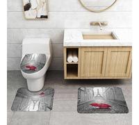QRFASFZO Set Tappeti Bagno 3 Pezzi in Microfibra, Tappeti Assorbente Antiscivolo,Paris Rain Road, una strada acciottolata con ombrelli rossi, la torre Eiffel è a una distanza d,Tappetini Doccia