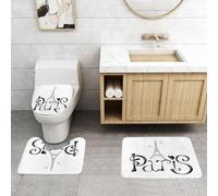 QRFASFZO Set Tappeti Bagno 3 Pezzi in Microfibra, Tappeti Assorbente Antiscivolo,Parola di Parigi con la Torre Eiffel. Parigi. Lettering a mano con inchiostro. Calligrafia mode,Tappetini Doccia