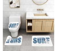 QRFASFZO Set Tappeti Bagno 3 Pezzi in Microfibra, Tappeti Assorbente Antiscivolo,Parola SURF cavalcando un'onda oceanica gigante alle Hawaii,Tappetini Doccia