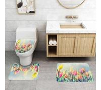 QRFASFZO Set Tappeti Bagno 3 Pezzi in Microfibra, Tappeti Assorbente Antiscivolo,Pastello, tulipani. Aiuola nel parco. Paesaggio sereno. Felicità. Fresco,Tappetini Doccia