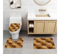 QRFASFZO Set Tappeti Bagno 3 Pezzi in Microfibra, Tappeti Assorbente Antiscivolo,Pavimento in parquet in legno retrò, astratto, rustico con geometrie,Tappetini Doccia
