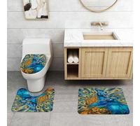 QRFASFZO Set Tappeti Bagno 3 Pezzi in Microfibra, Tappeti Assorbente Antiscivolo,Peacock Art, due pavoni ricamati in stile classico e piume abbaglianti,Tappetini Doccia